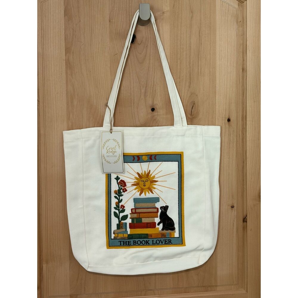 Coral Ridge Designs The Book Lover Embroidered Tarot Card Canvas Tote Bag NWT